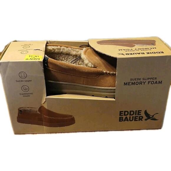 Eddie Bauer Other - Eddie Bauer Men's Sherman Tan Suede Memory Foam Slippers Size M 8-9